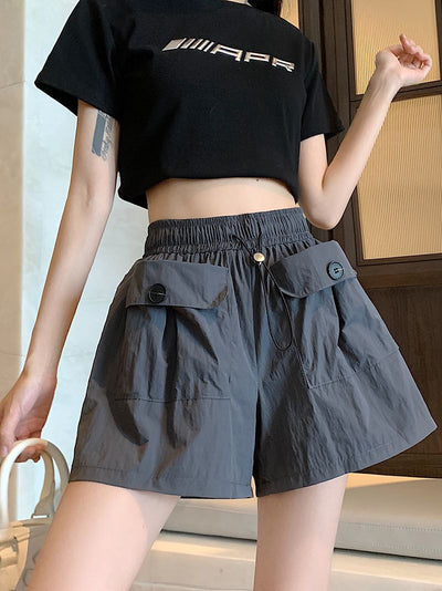 Double Pocket Casual Pants High Waist Workwear Shorts Women Loose Plus Size Straight Leg Shorts Live Streaming Spot Goods Wholesale